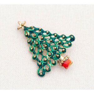 Vintage Art Nouveau Green Christmas Tree Brooch - A11